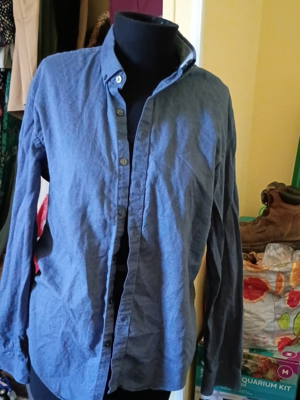Zara Man Slim Fit Polka Dot Inner Lining Shirt - Light Teal & Navy
